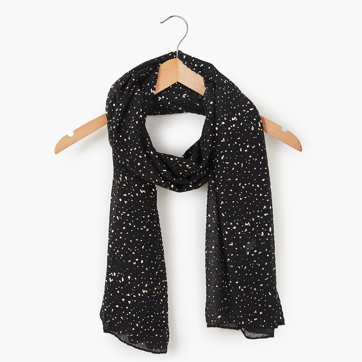 Foulard noir plissé imprimé foil