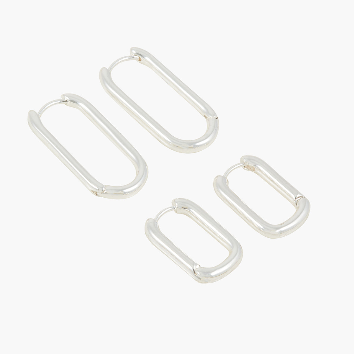 Set de 2 paires de créoles rectangles - argenté