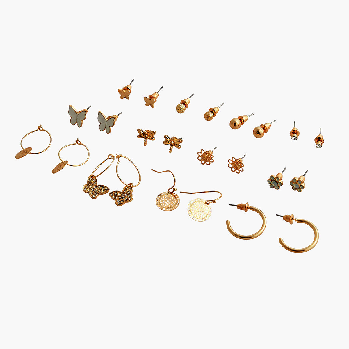 Set de 12 paires de boucles d'oreilles doré Bar à studs