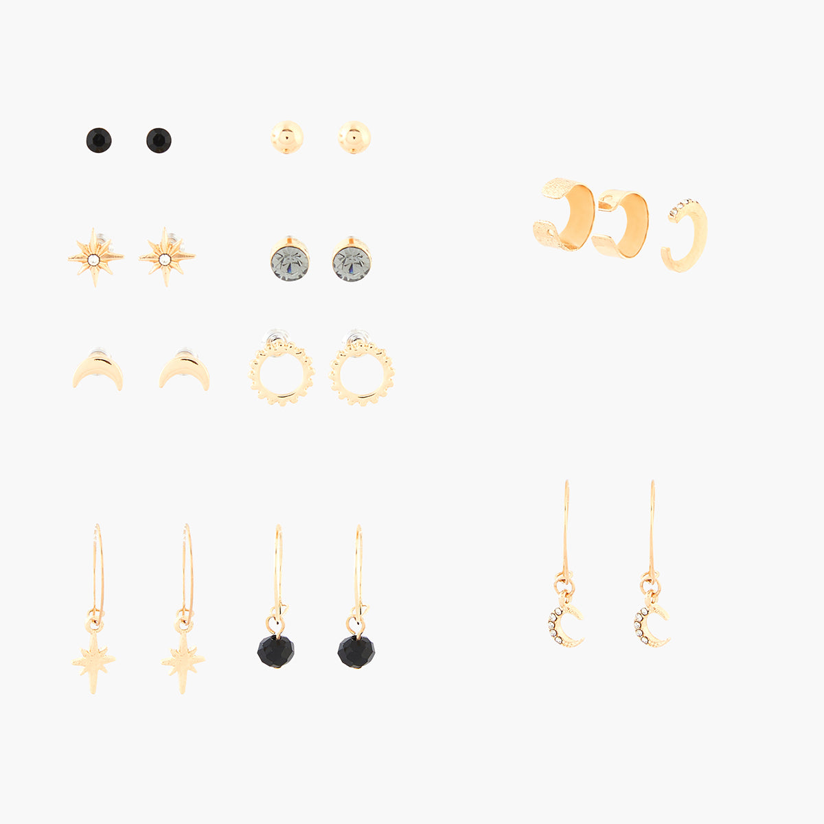 Set de 6 puces d'oreilles, 2 paires de créoles et 3 earcuffs