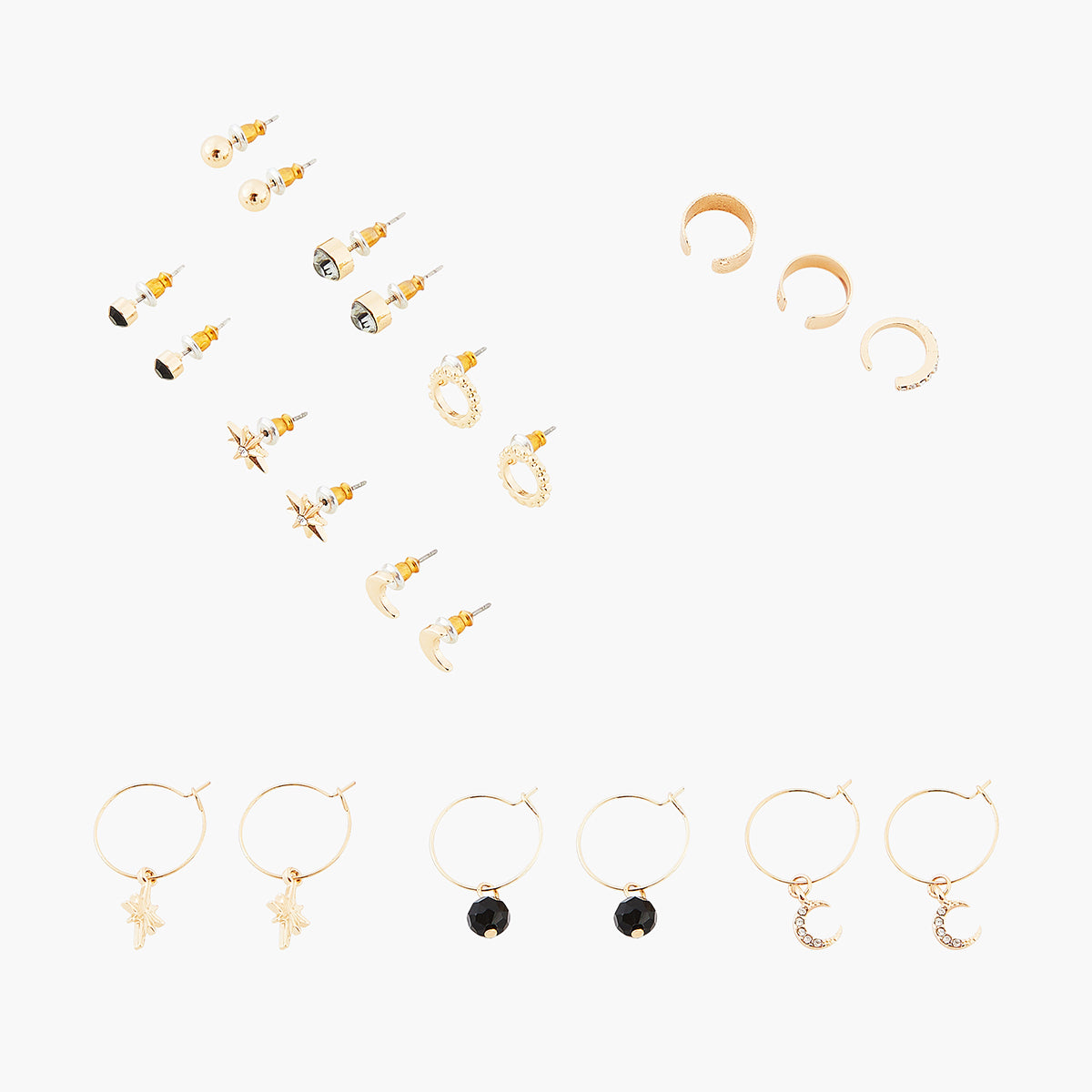 Set de 6 puces d'oreilles, 2 paires de créoles et 3 earcuffs