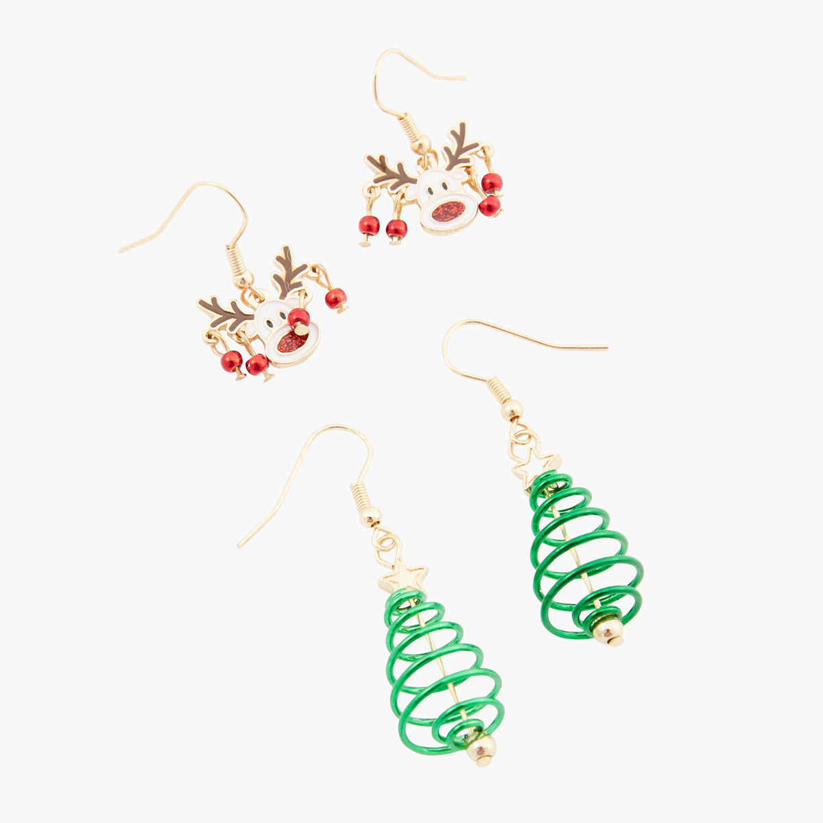 Set de 2 boucles d'oreilles Noël renne et sapin