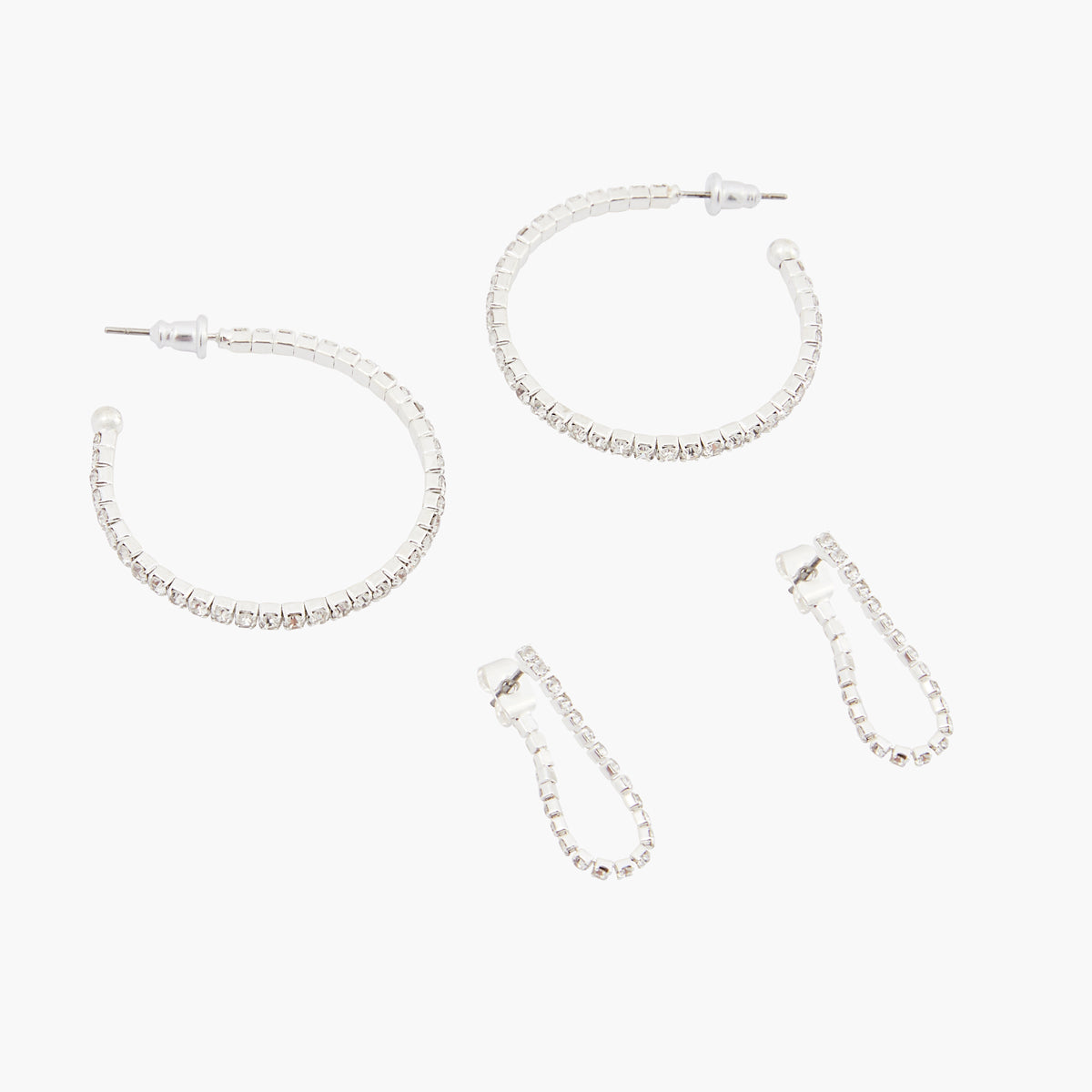 Set de 2 boucles d'oreilles argentées à strass