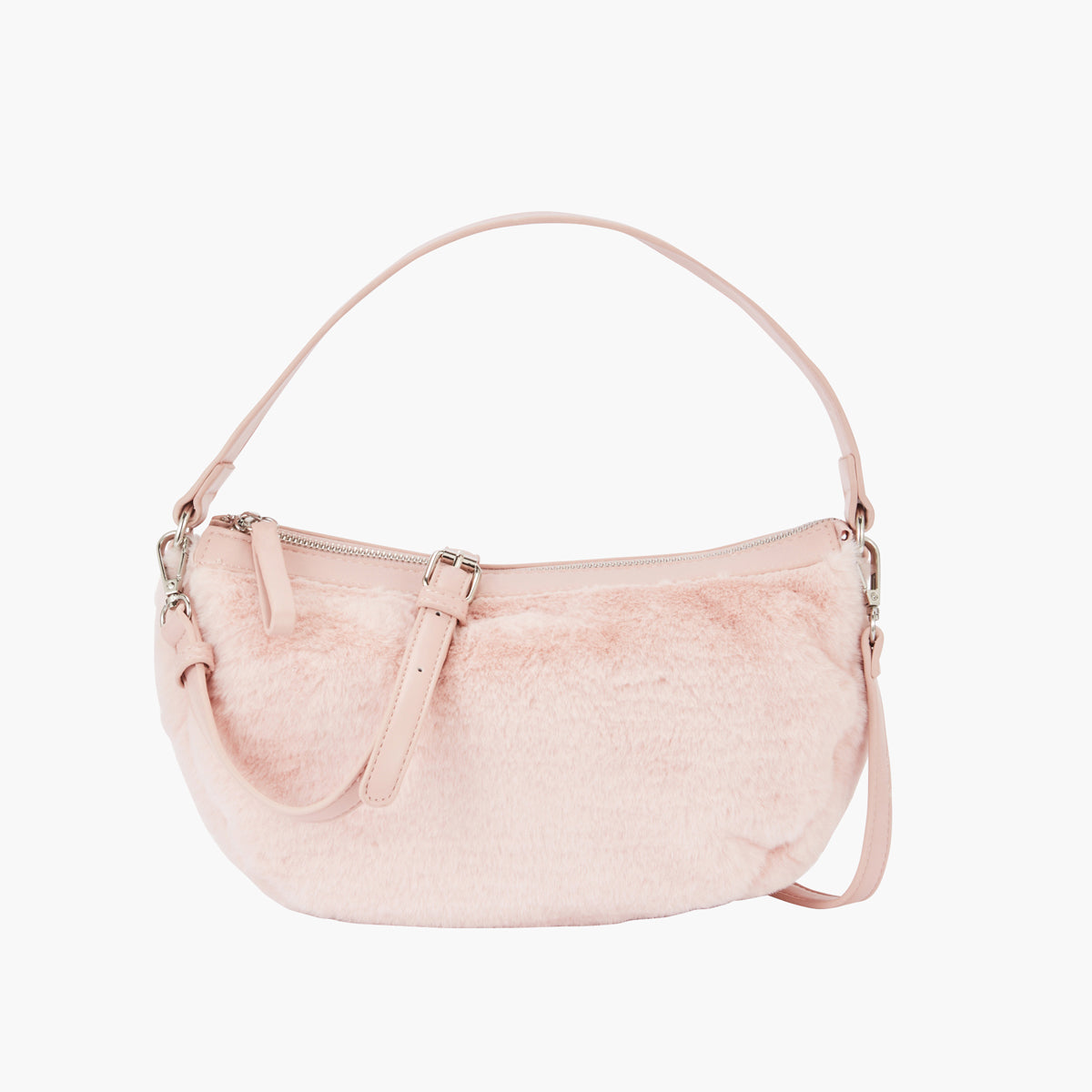 Sac baguette fausse fourrure rose