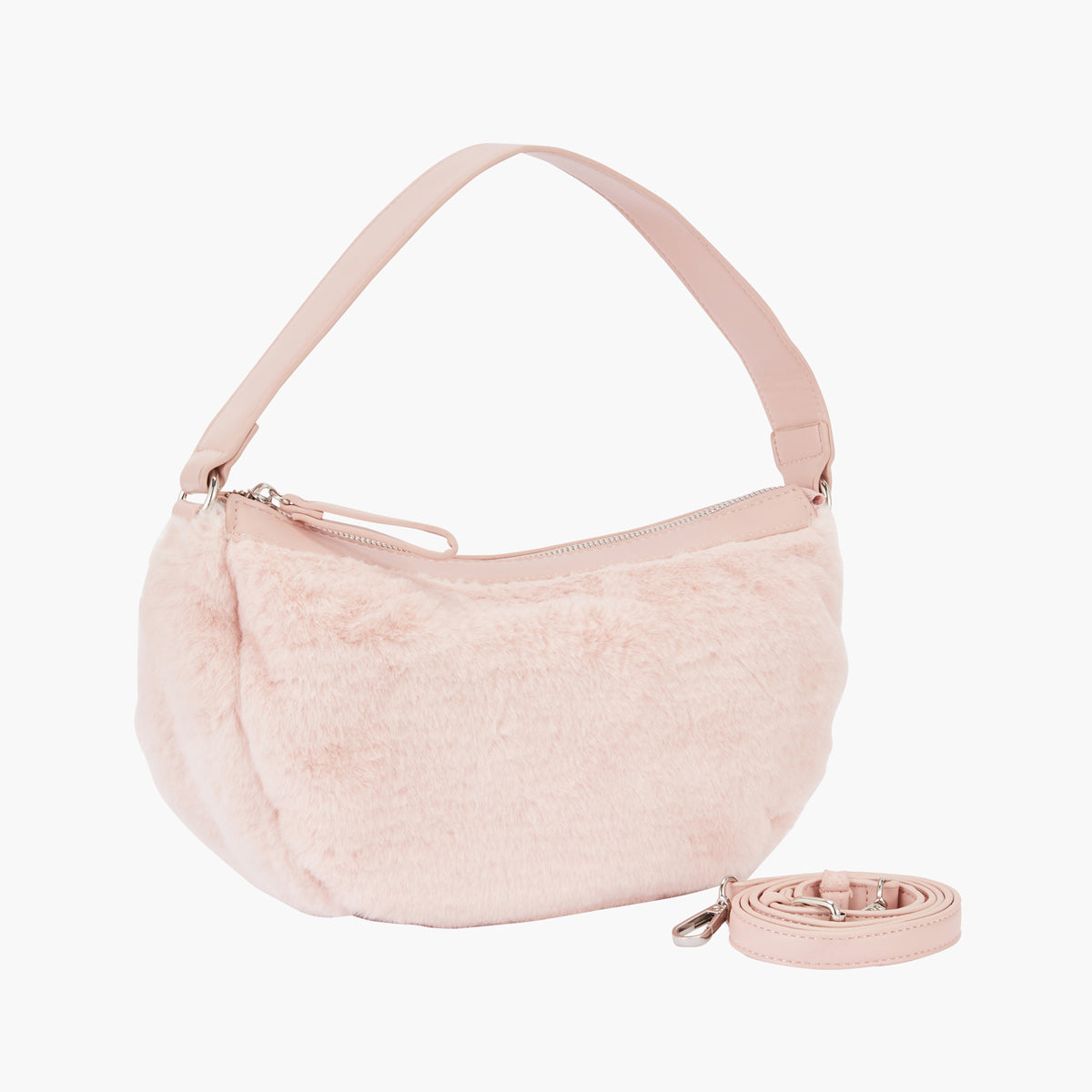 Sac baguette fausse fourrure rose