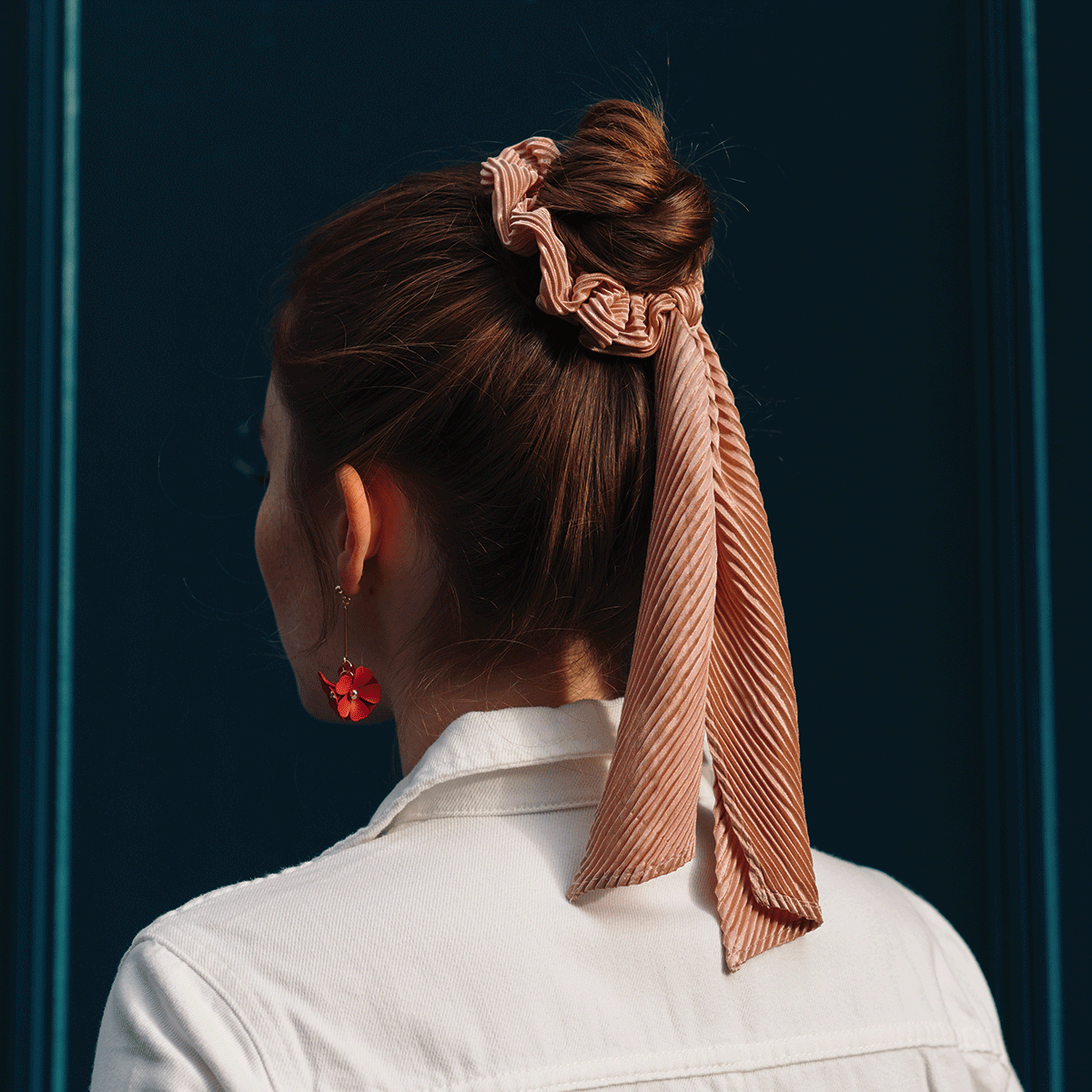 Chouchou foulard plissé rose