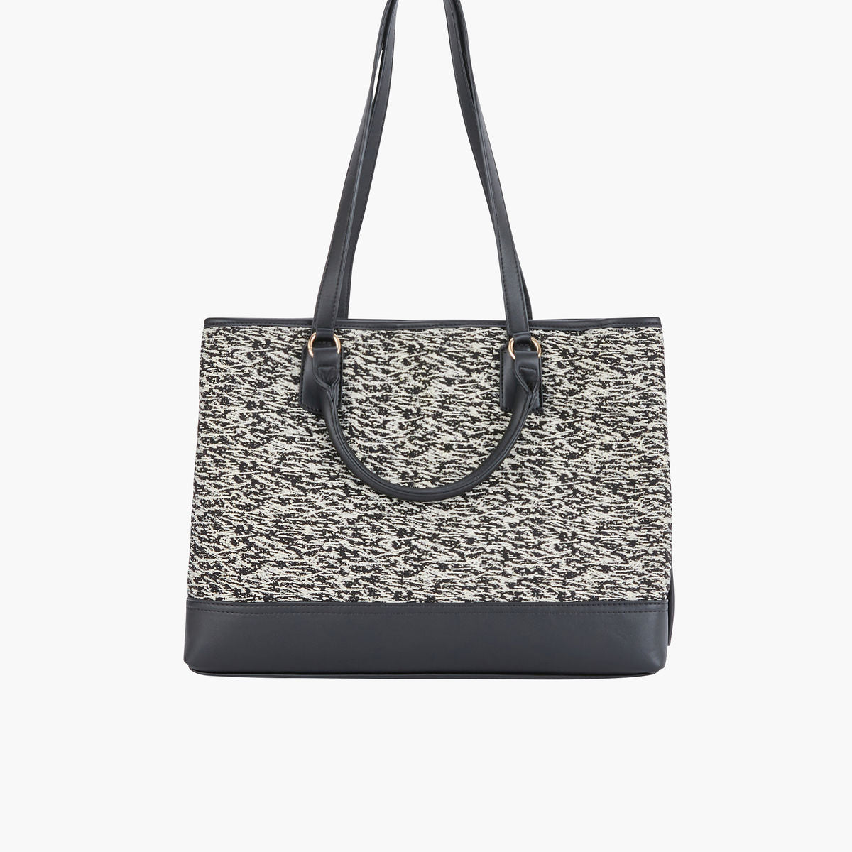 Sac à main noir bi-matière jacquard et lurex