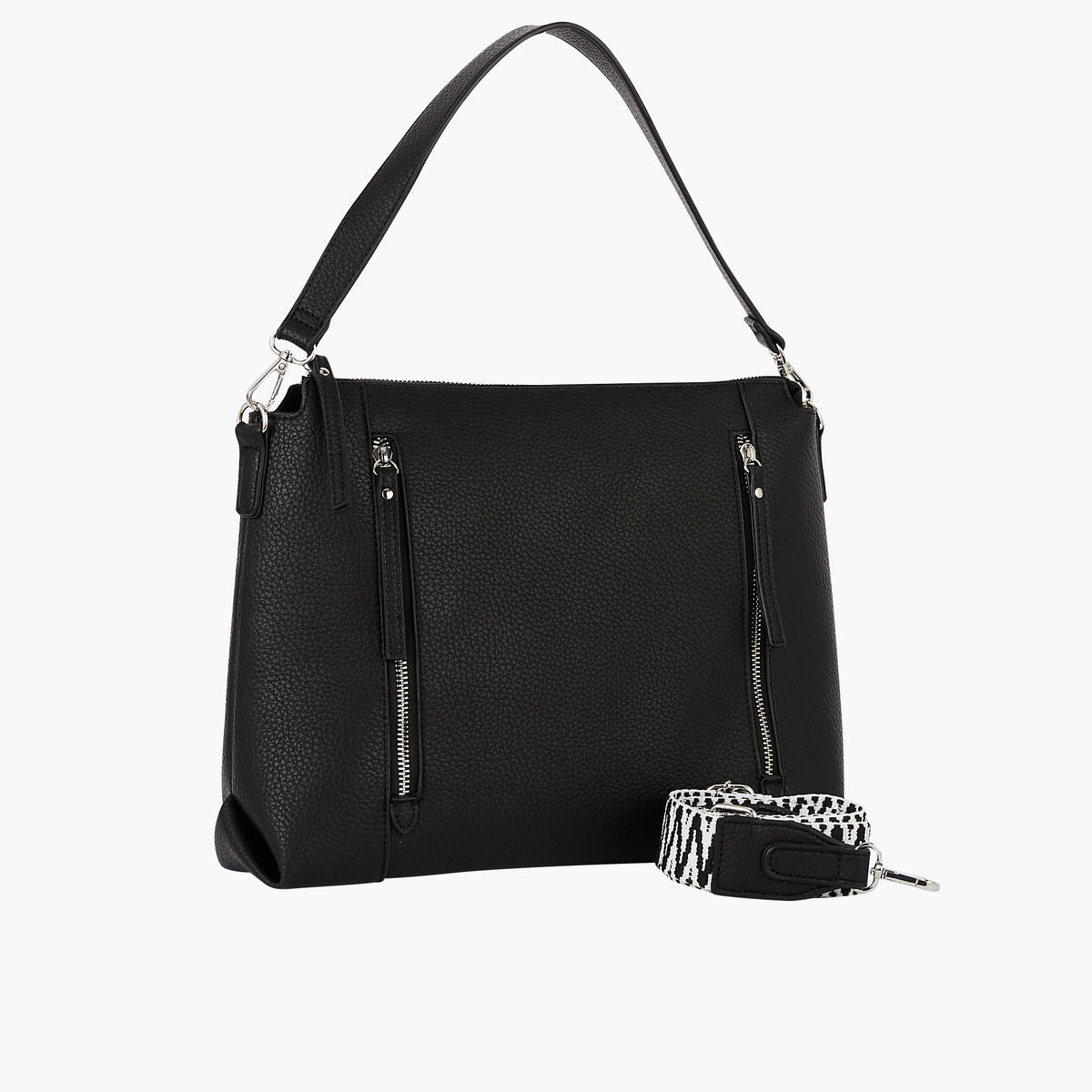 Sac hobo bandoulière noir double zip jacquard