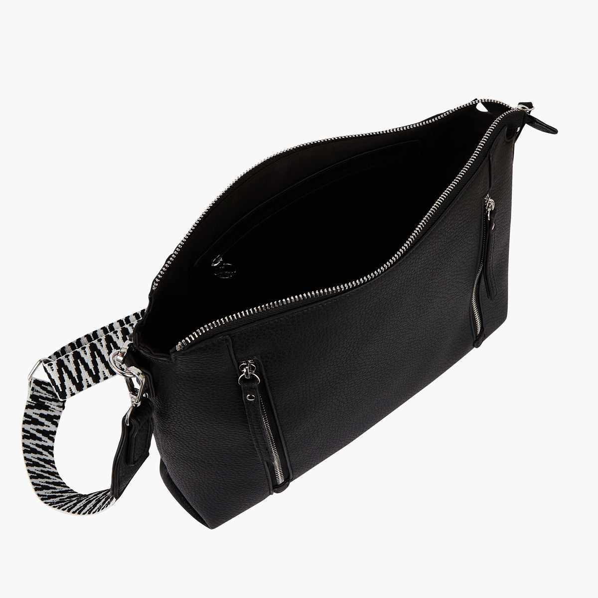 Sac hobo bandoulière noir double zip jacquard