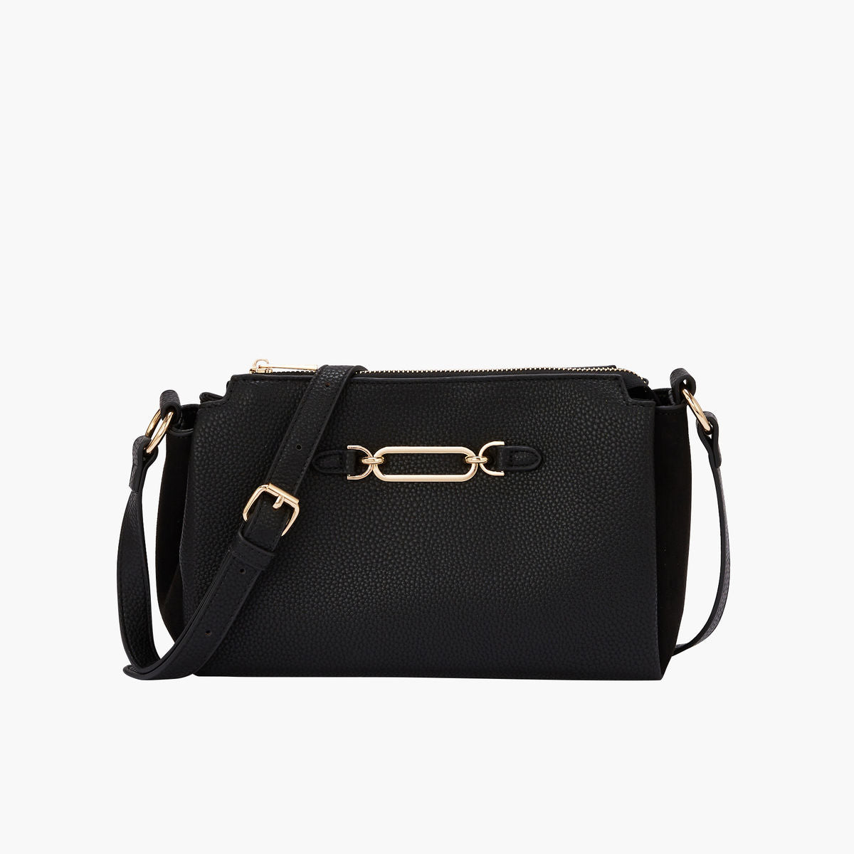 Sac bandoulière noir bimatière effet grainé