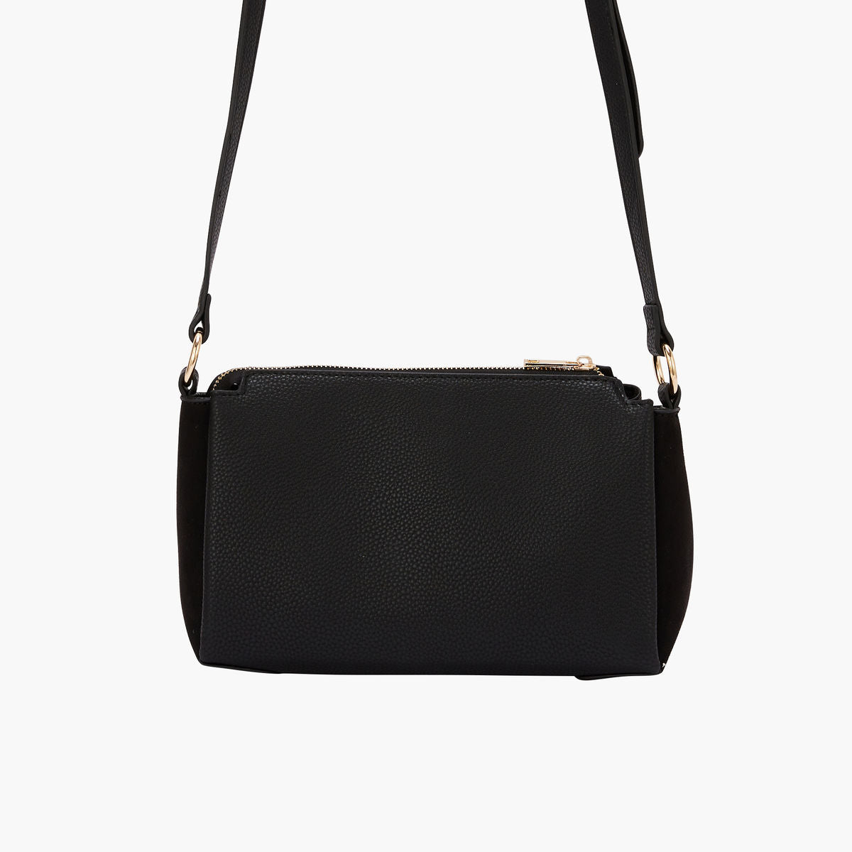 Sac bandoulière noir bimatière effet grainé