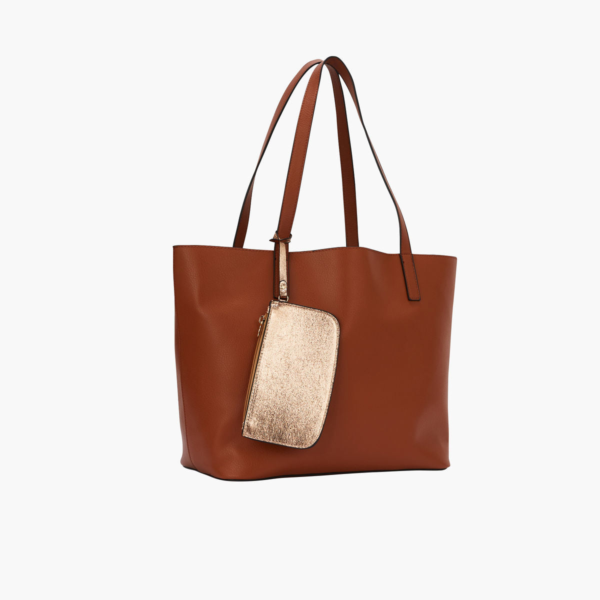 Sac cabas pochette metallise cognac