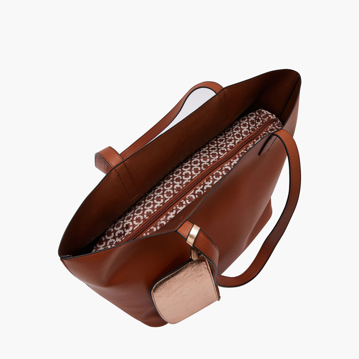 Sac cabas pochette metallise cognac