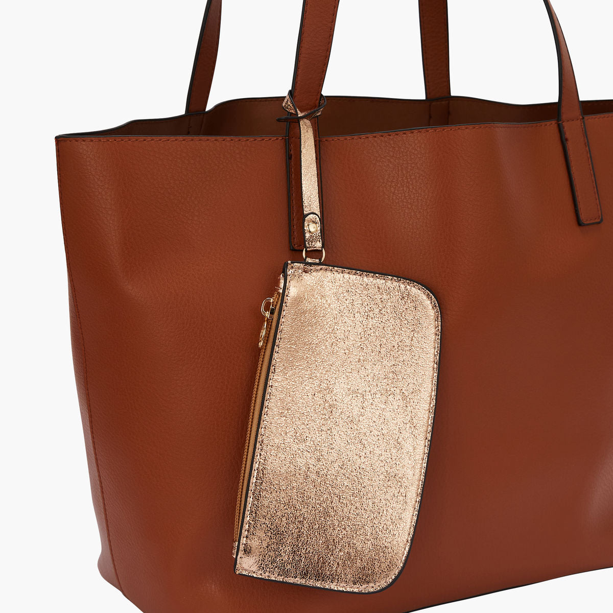 Sac cabas pochette metallise cognac