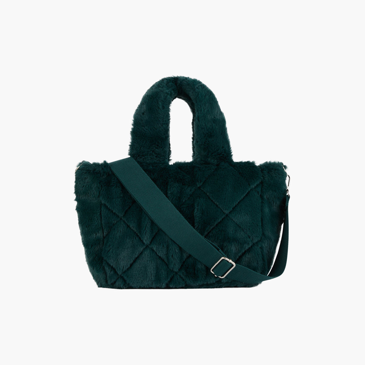 Sac vert en fausse fourrure lurex porté épaule