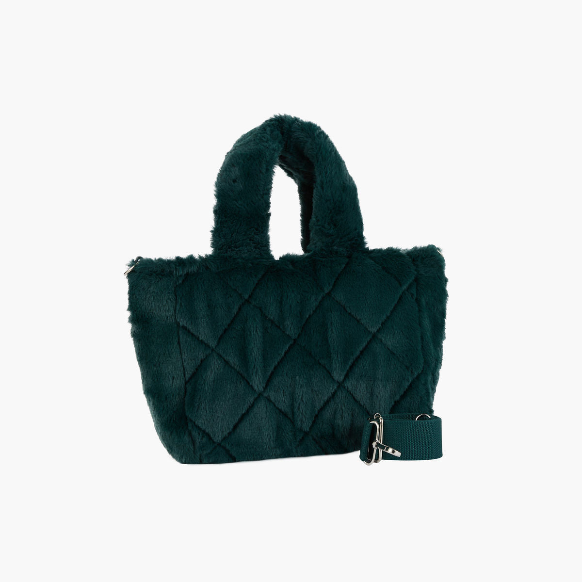 Sac vert en fausse fourrure lurex porté épaule