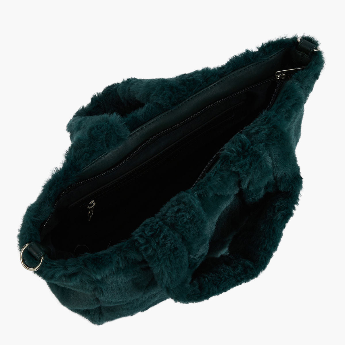 Sac vert en fausse fourrure lurex porté épaule