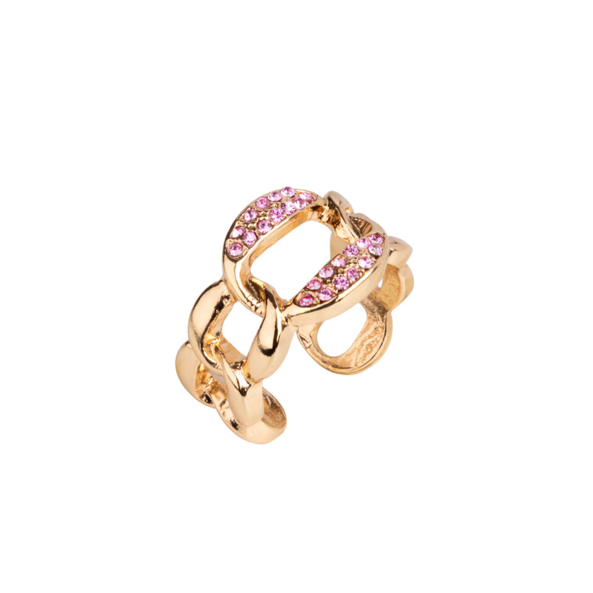 Bague grosse chaine avec strass Pave rose