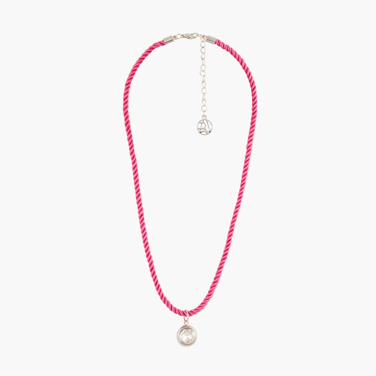 Collier corde avec pendentif strass - rose