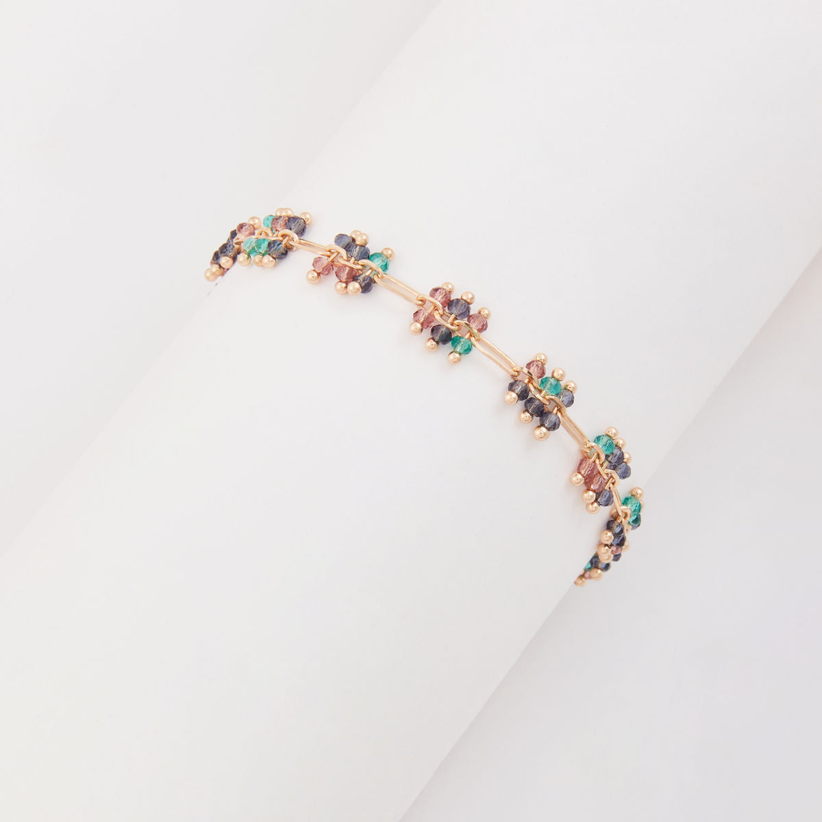 Bracelet pierres à facettes - doré et multicolore