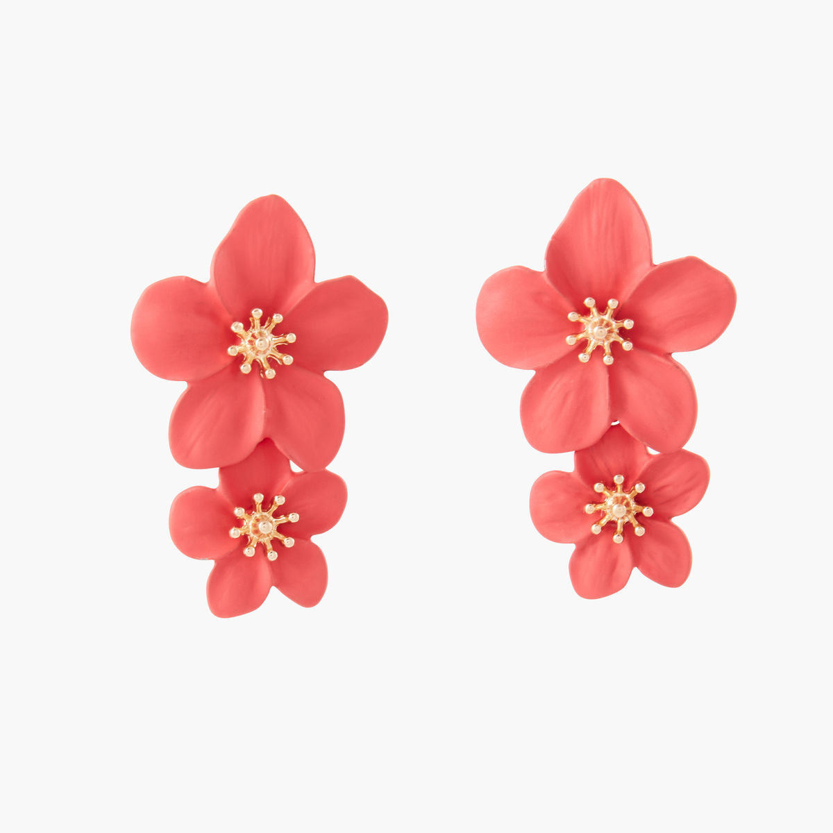 Boucles d'oreilles double fleurs rouges