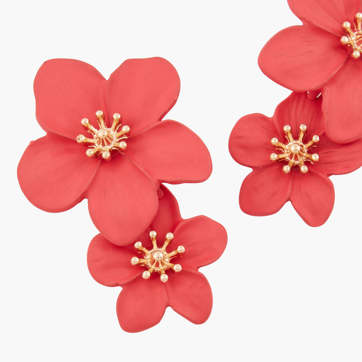 Boucles d'oreilles double fleurs rouges