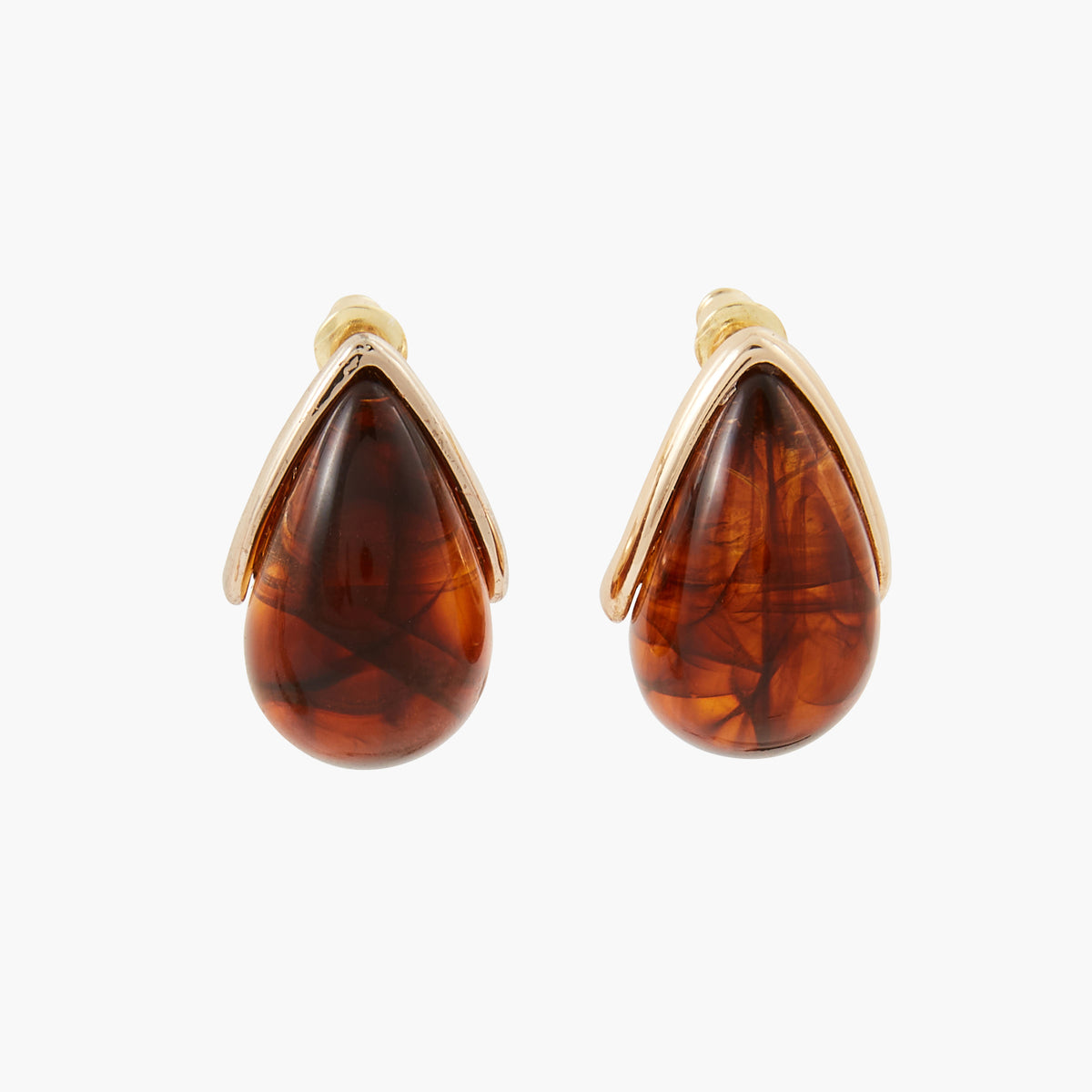 Boucles d'oreilles puces - marron et doré