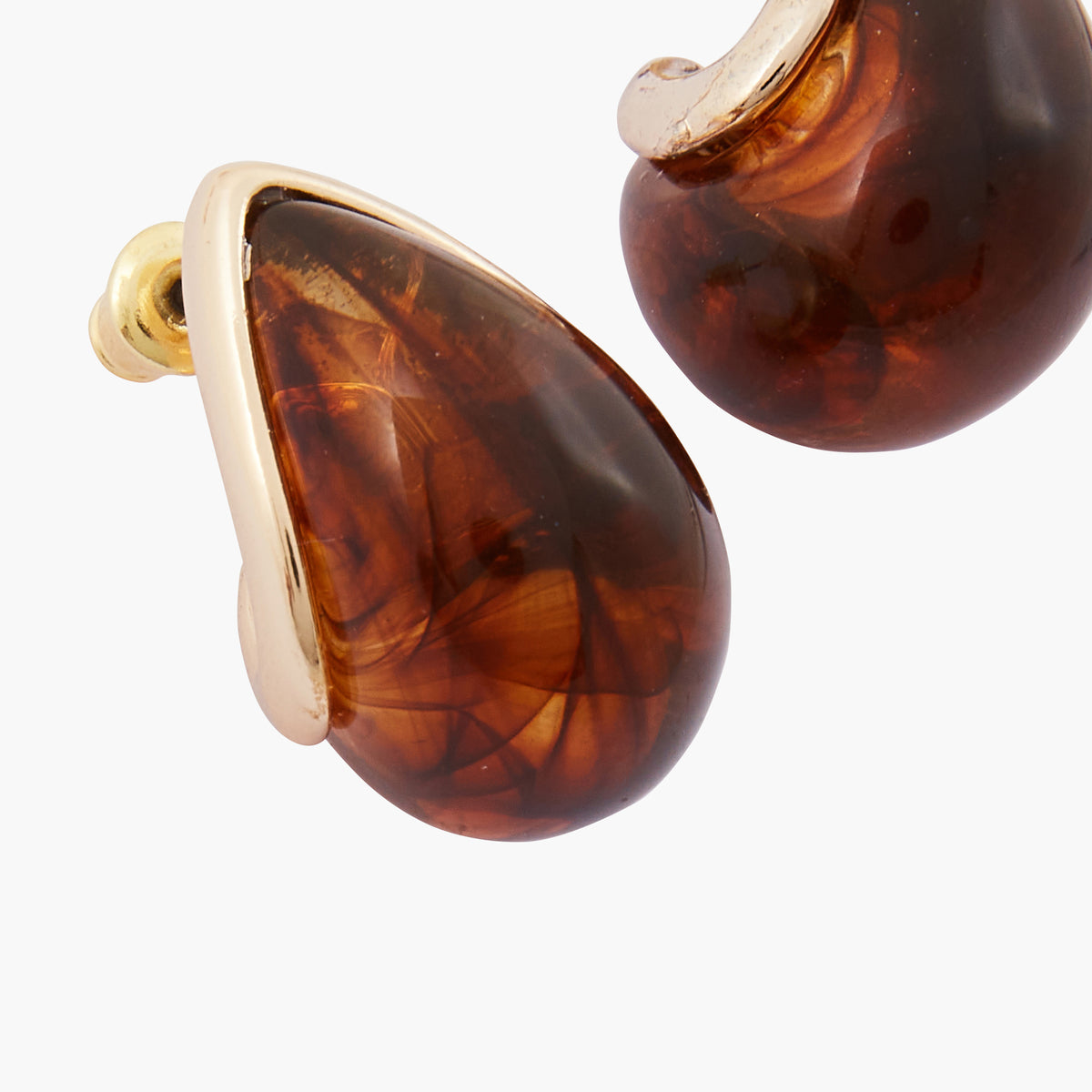 Boucles d'oreilles puces - marron et doré