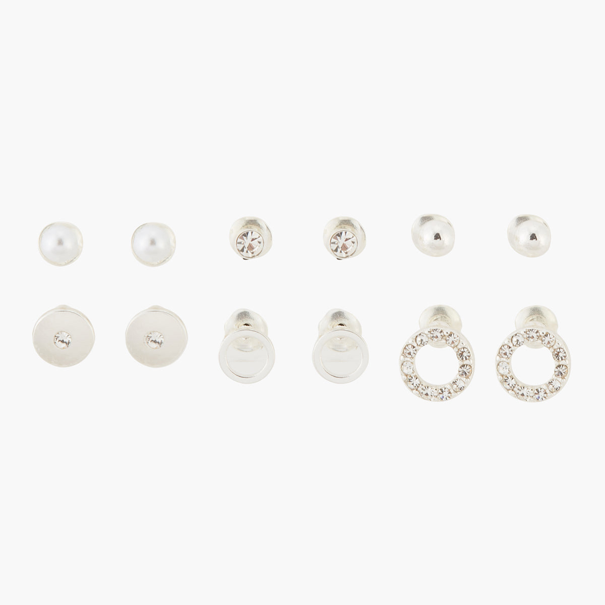 Set de 6 boucles d'oreilles puces - argenté