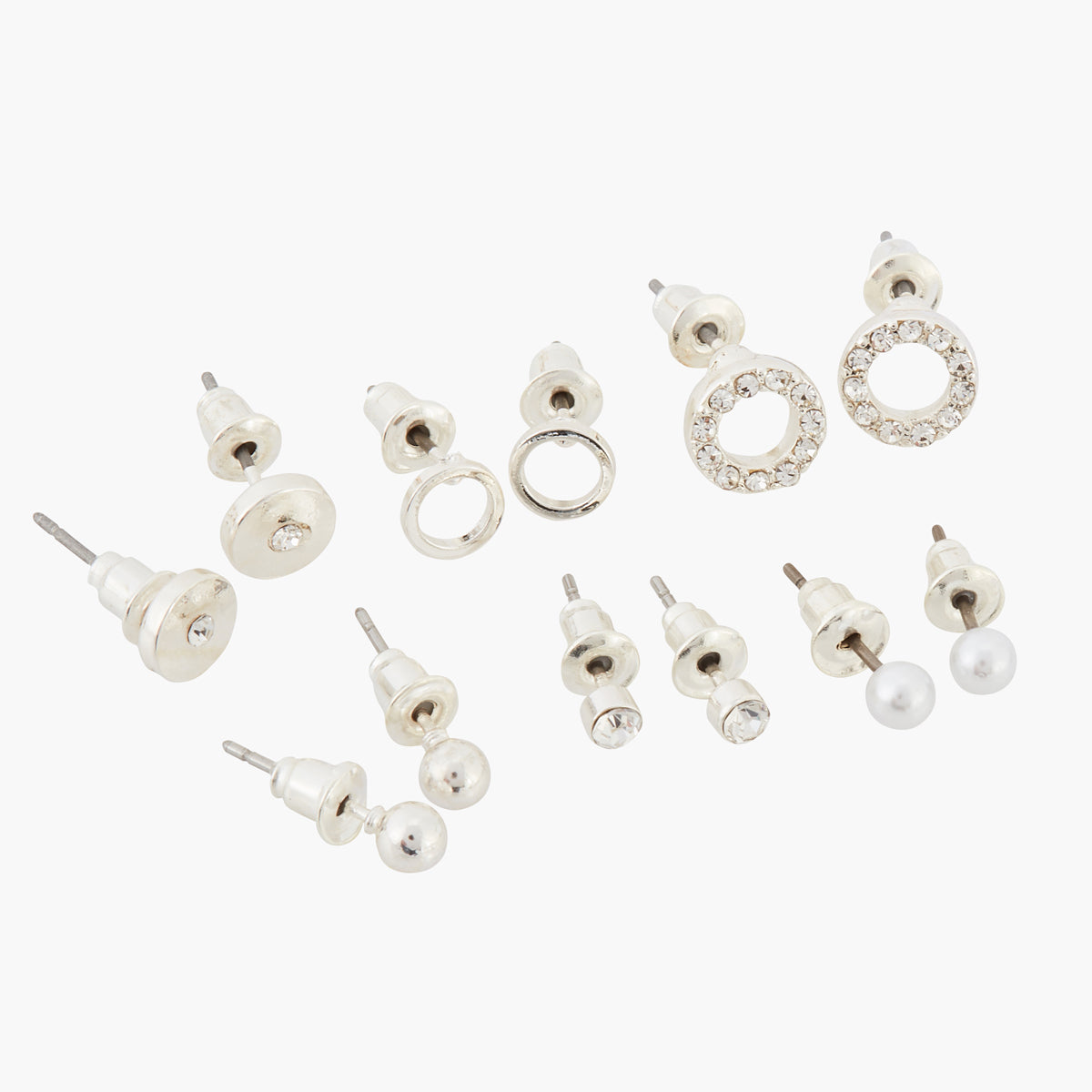 Set de 6 boucles d'oreilles puces - argenté