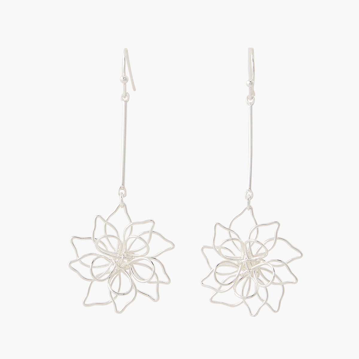 Boucles d'oreilles pendantes à fleurs - argenté