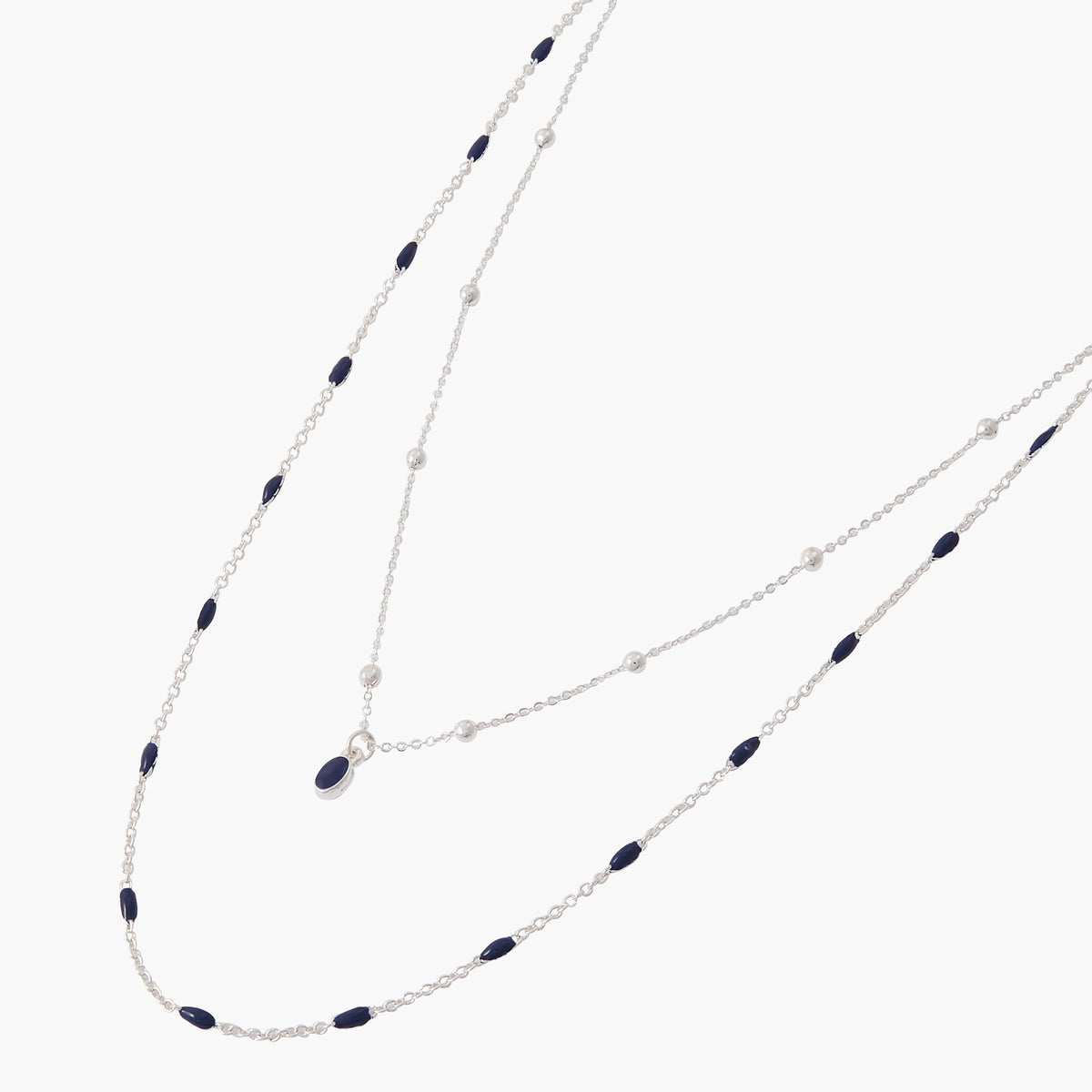 Collier chaine 2 rangs - bleu et argenté