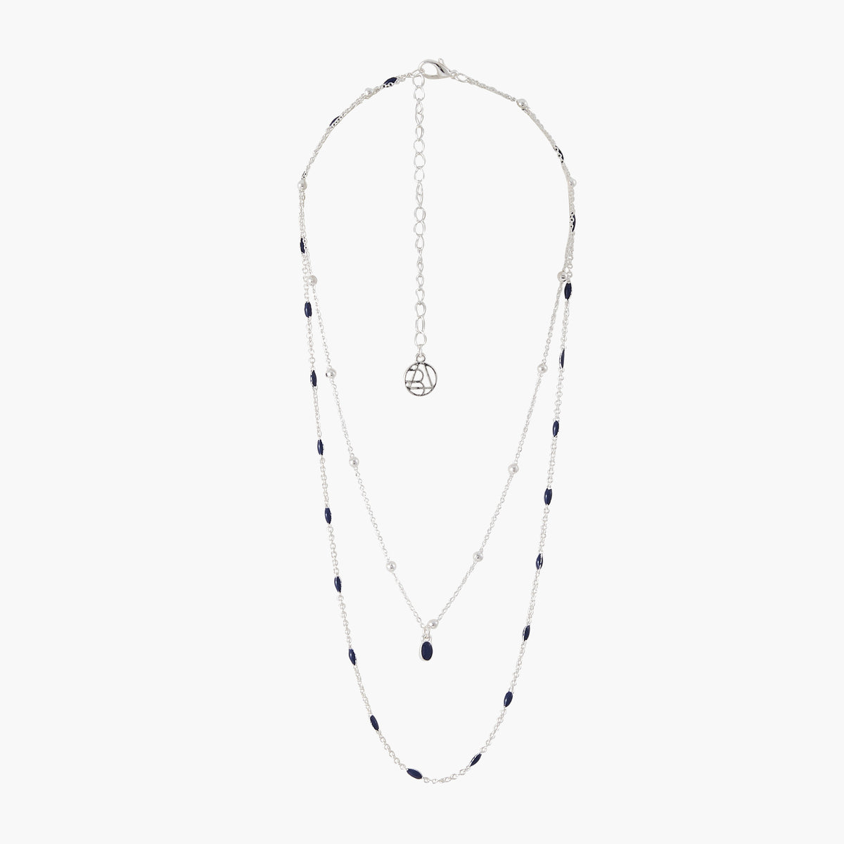 Collier chaine 2 rangs - bleu et argenté