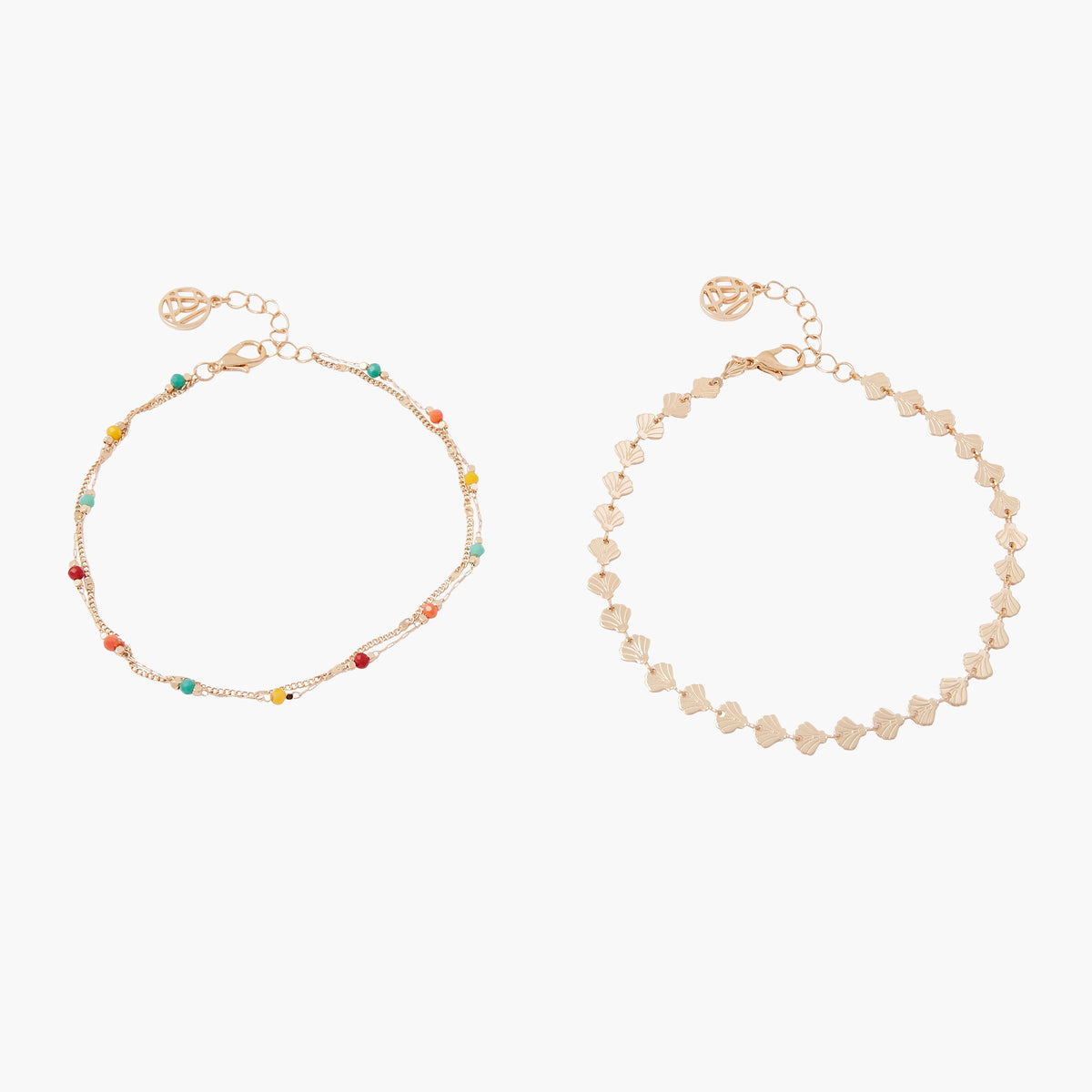 Set de 2 chaînes de cheville - doré et multicolore