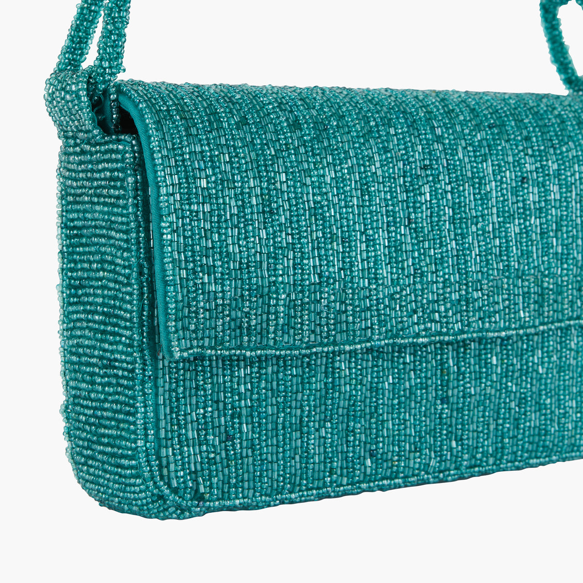 Pochette perlée à bandoulière - turquoise