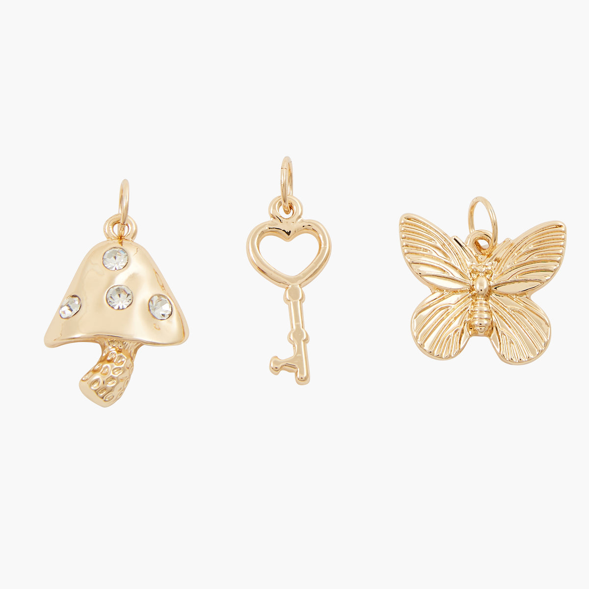 Set de 3 charms : champignon, clé, papillon - Chains & Charms