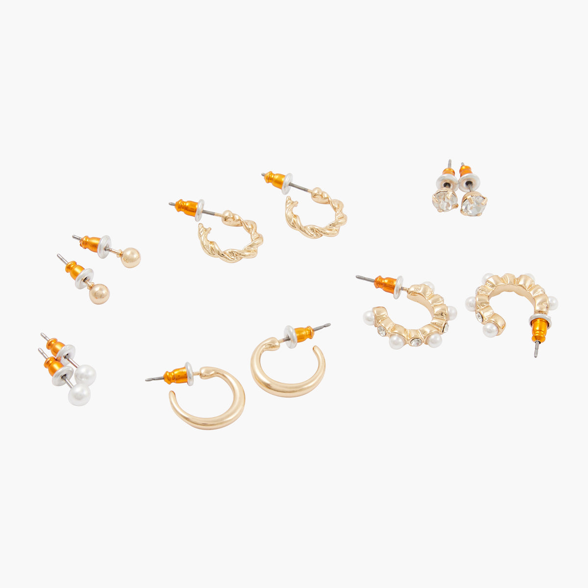 Set de 6 boucles d'oreilles puces et créoles avec perles