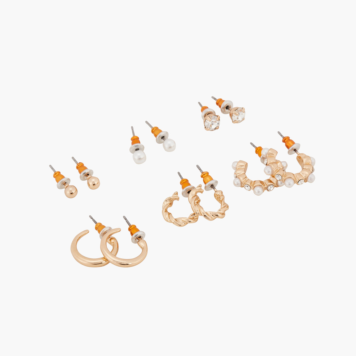 Set de 6 boucles d'oreilles puces et créoles avec perles