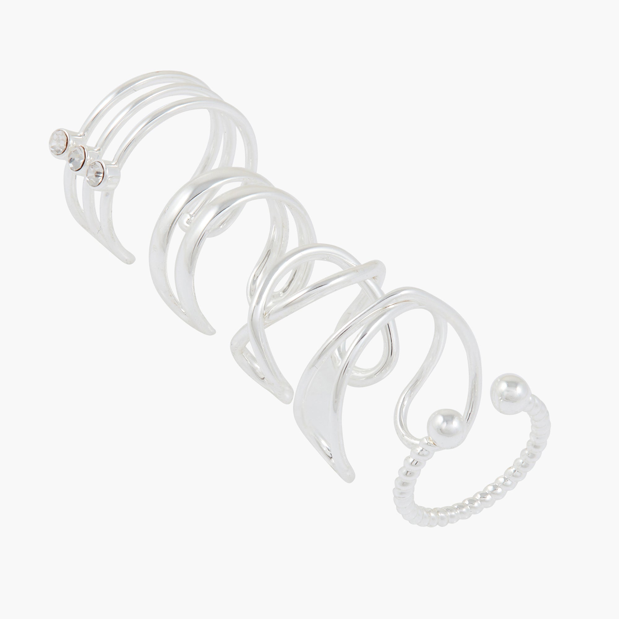 Set de 5 bijoux d'oreilles en métal avc strass Silver Touch