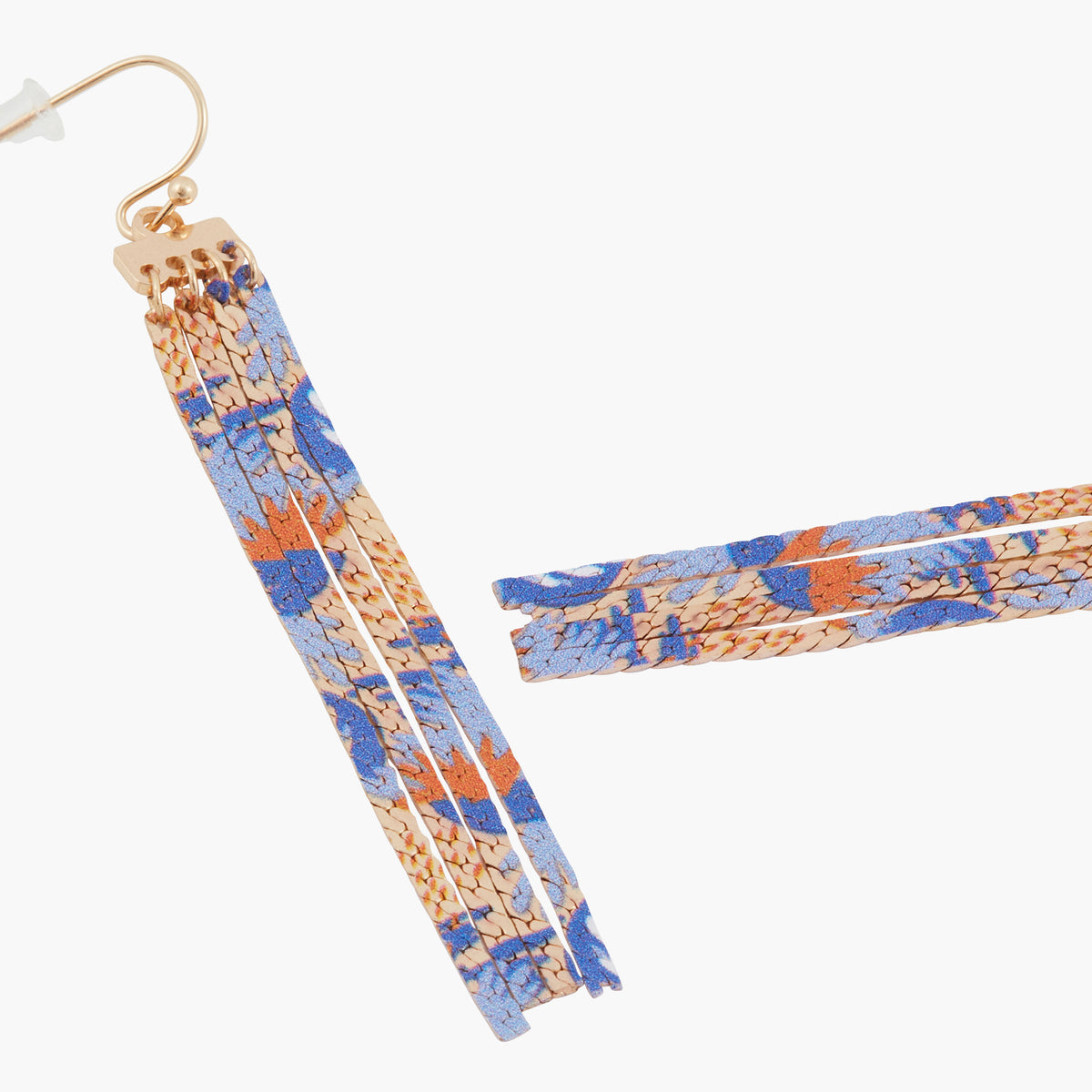 Longues boucles d'oreilles chaines imprimées avec motifs feuilles bleues Balagane