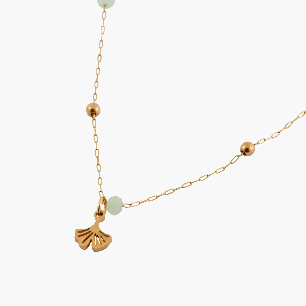 Collier perles et gingko Acier Inoxydable