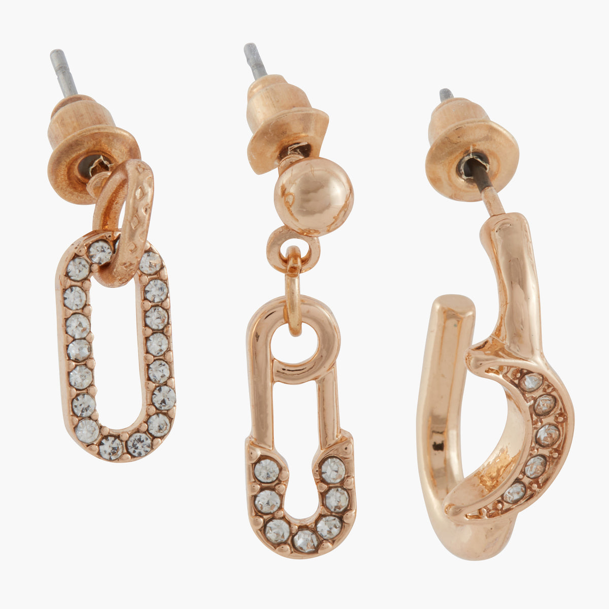 3 boucles d'oreilles avec strass