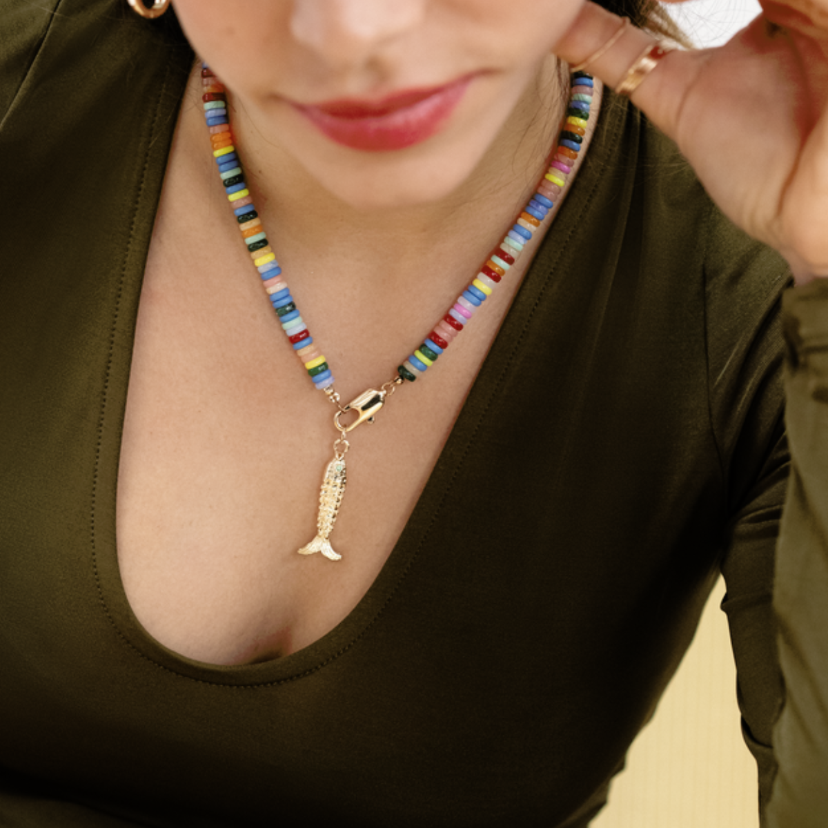 Collier de perles plates - multicolore