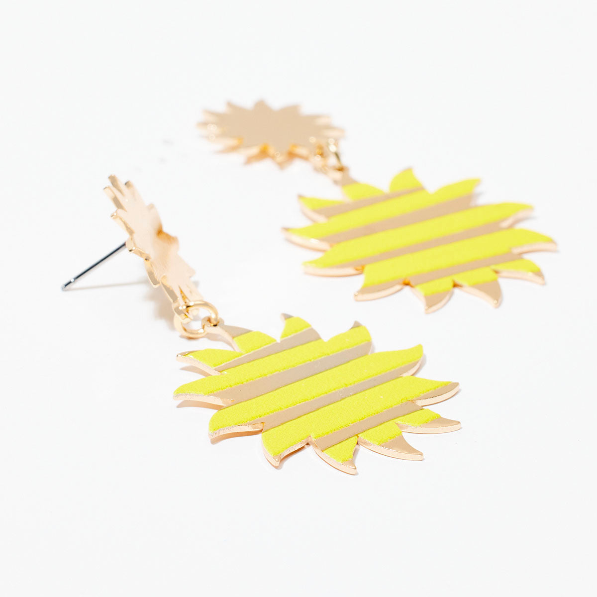 Boucles d'oreilles soleil à rayures - jaune et doré