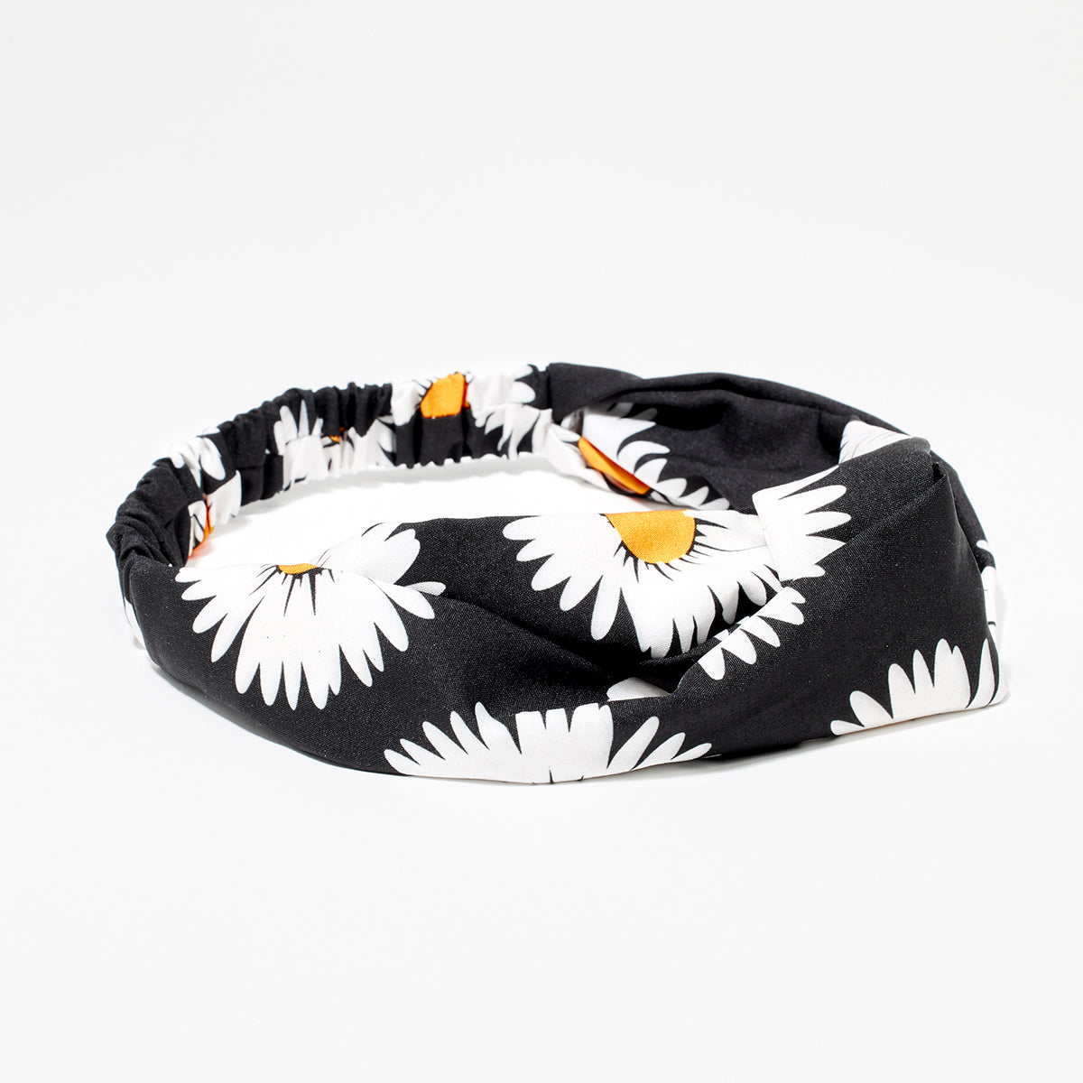 Bandeau imprimé fleurs - noir, blanc et jaune