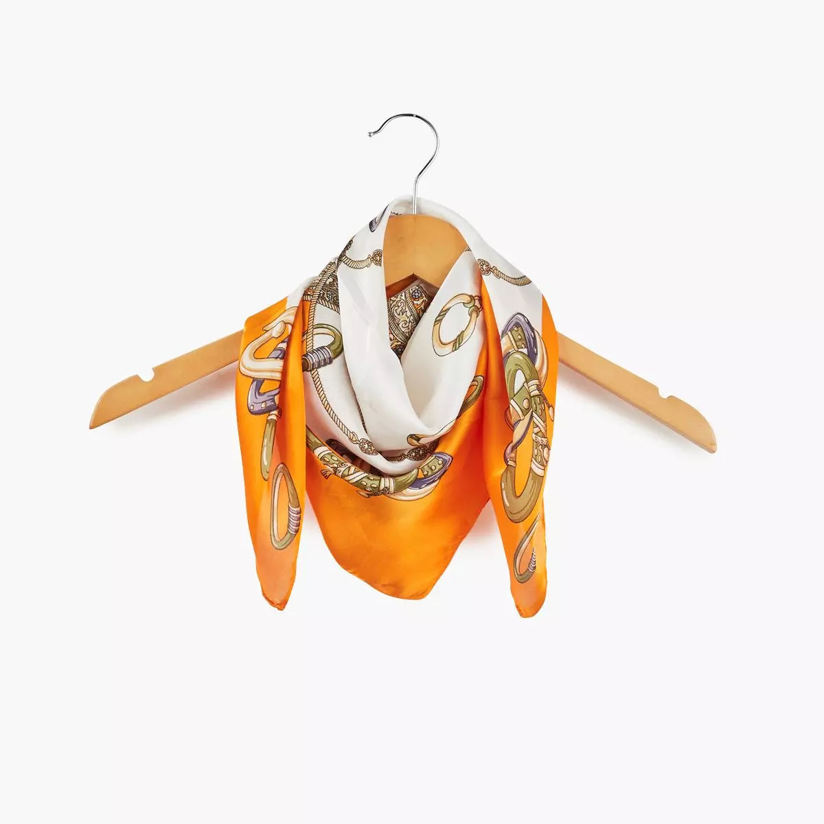 Foulard carré à motifs - orange et blanc