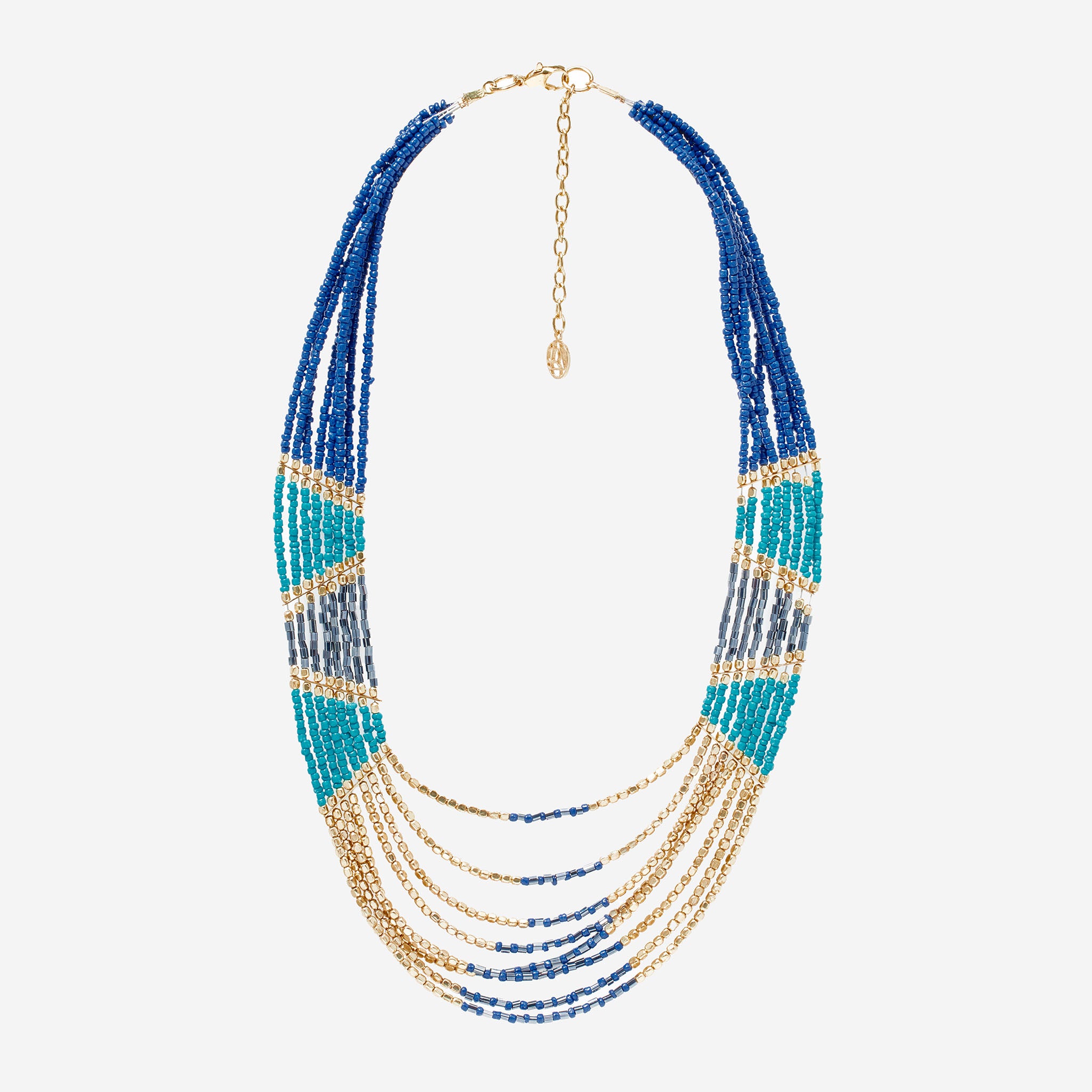 Collier multir-angs en perles de rocaille - bleu et doré