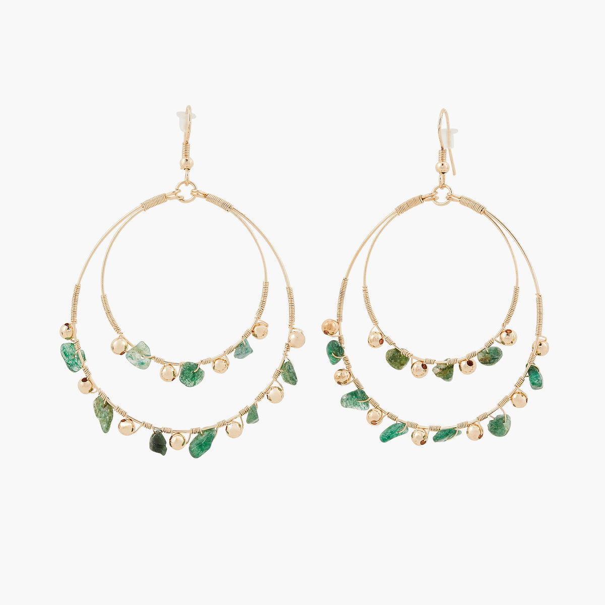 Boucles d'oreilles dorées avec gouttes double rang - Mineral Stories