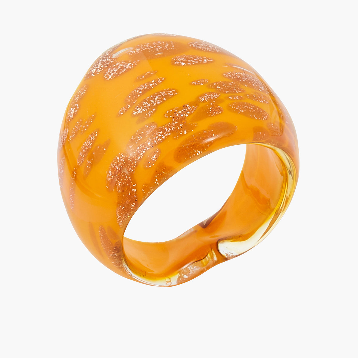 Bague large en verre - jaune et doré