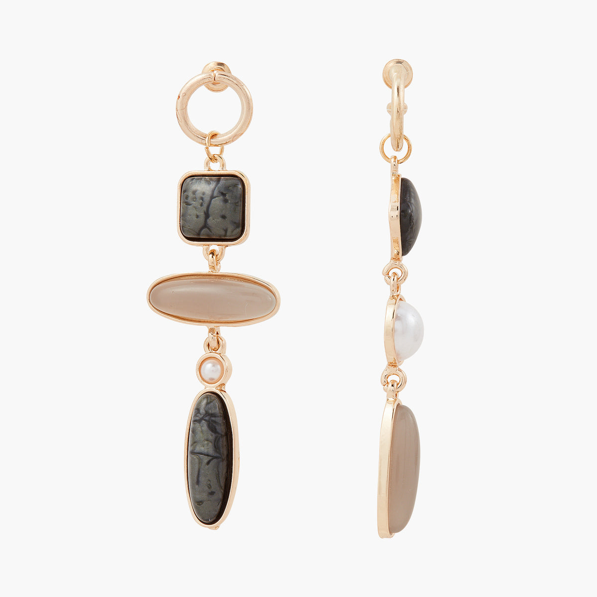 Grandes boucles d'oreilles stud asymétriques - Stone Granite